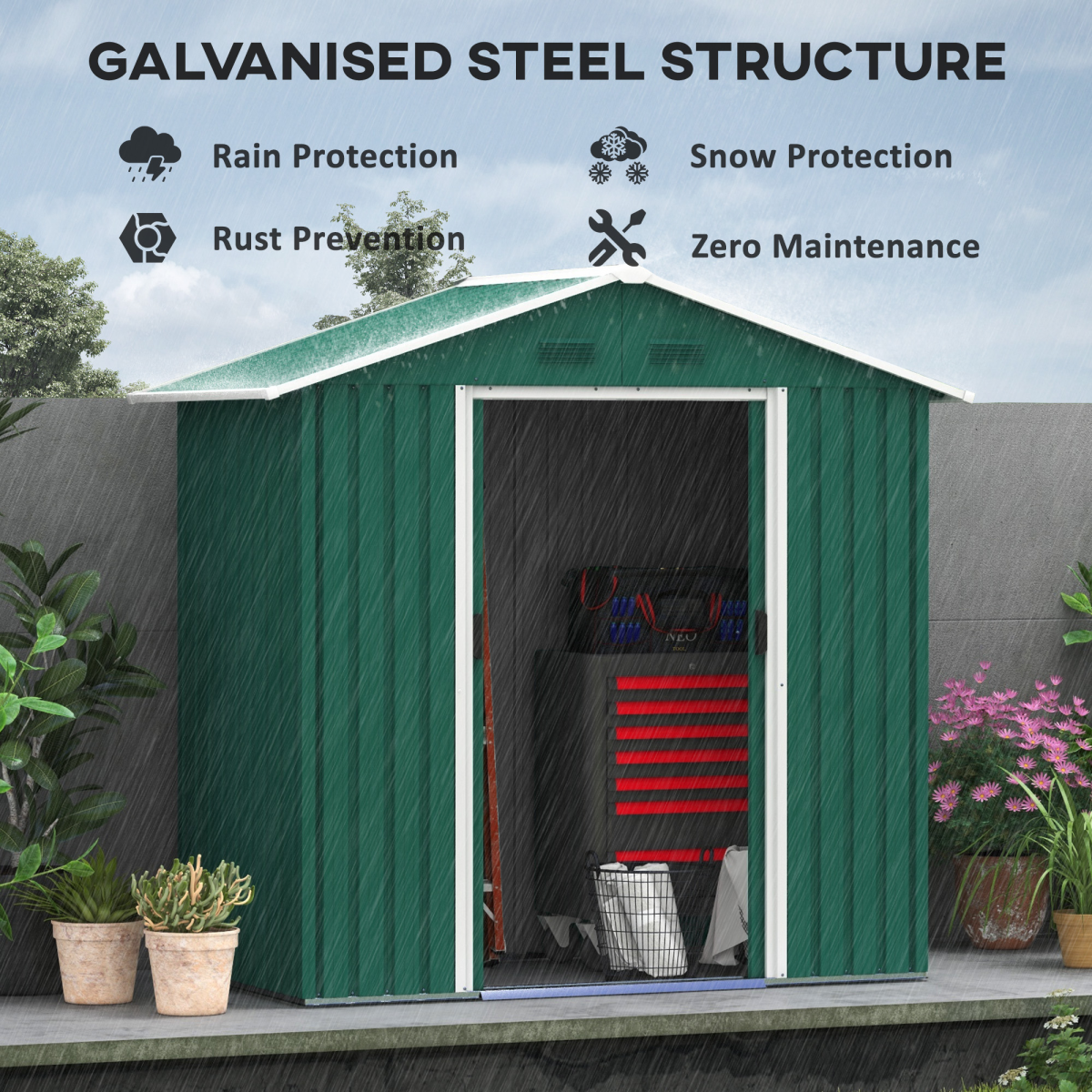 Metal Garden Shed for Garden and Outdoor Storage, Green 6.5x3.5ft