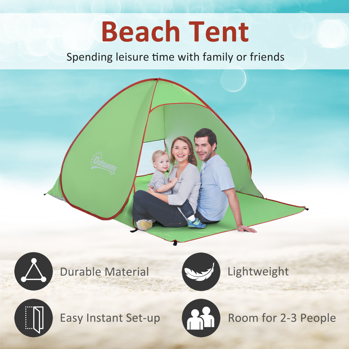 Beach Tent Instant Camping Pop up Tent Sun Shade Shelter, Green