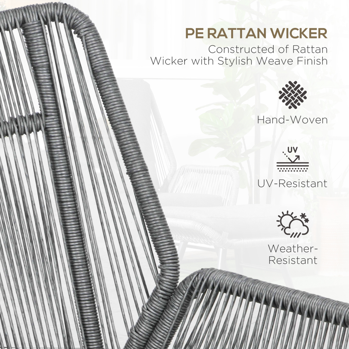 Outsunny Garden Rattan Leisure Chair Set with Adjustable Backrest, Grey