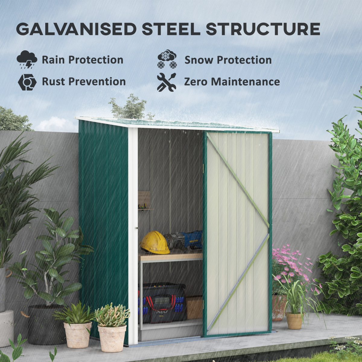 Storage Shed Steel Garden Shed w/ Lockable Door for Garden