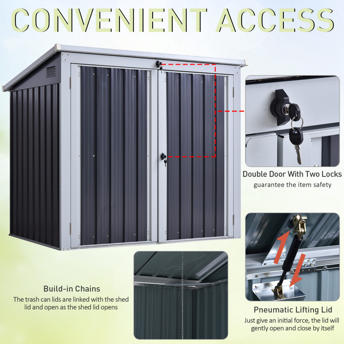 Steel Garden Storage Shed Double Door & Lid Dustbin Rubbish Cover 2