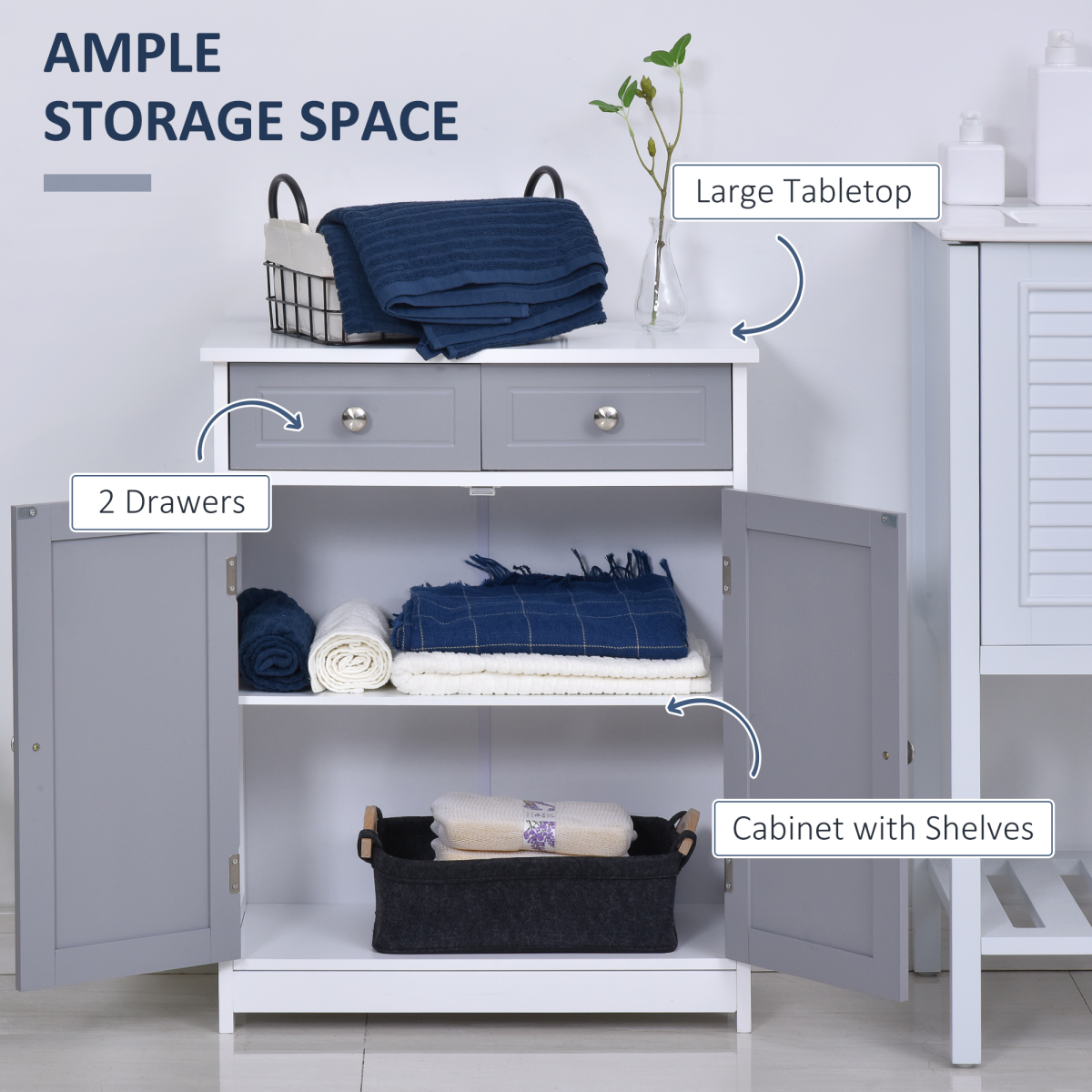 kleankin MDF 2-Drawer Bathroom Cabinet Bathroom Freestanding Cabinet Grey