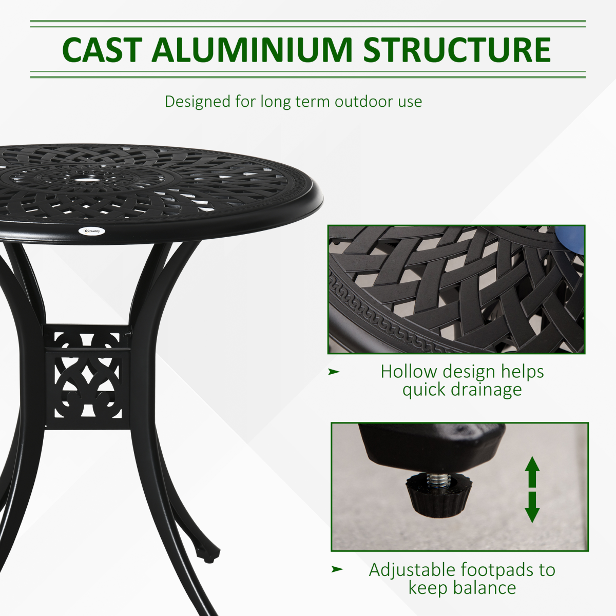 Round Garden Dining Table with Parasol Hole Cast Aluminium Black 78cm