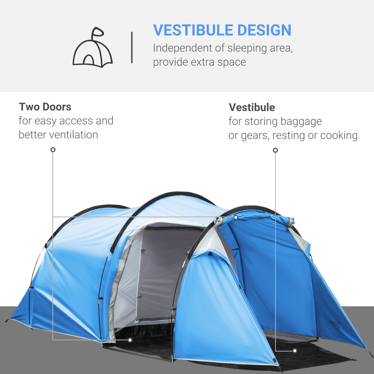 Camping Tent w/ 2 Rooms Porch Vents Rainfly Weather-Resistant 3 persons