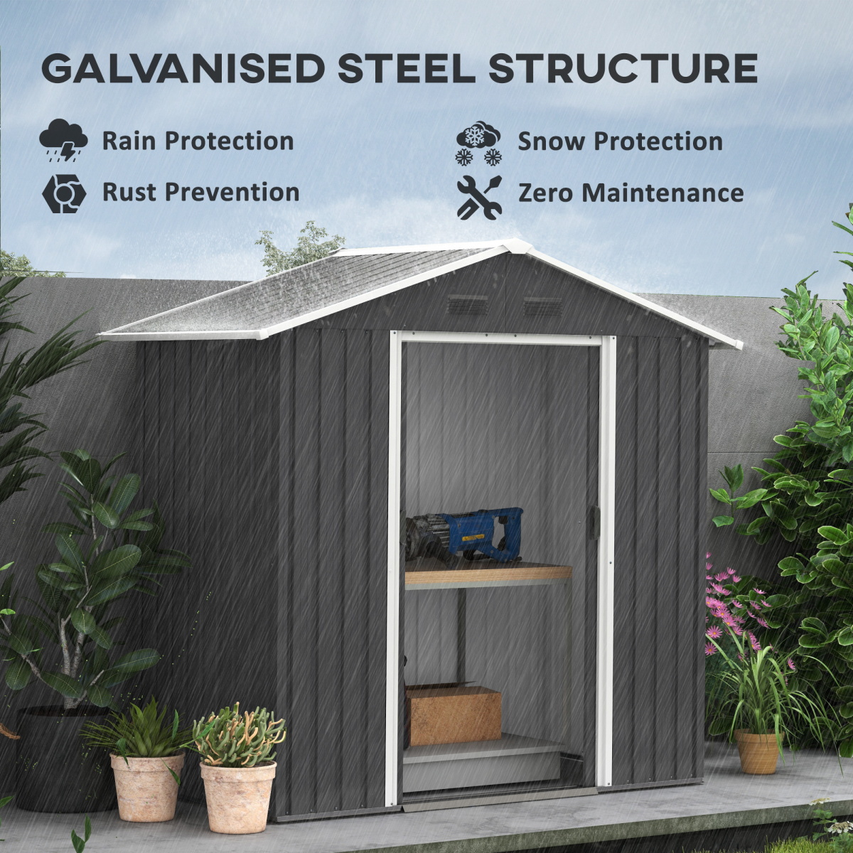 Metal Garden Shed for Garden and Outdoor Storage, Dark Grey 6.5x3.5ft