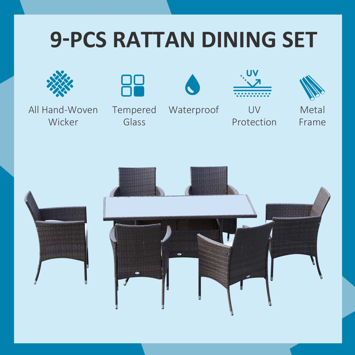 7Pc Rattan Garden Furniture Dining Set: 1 x Rectangular