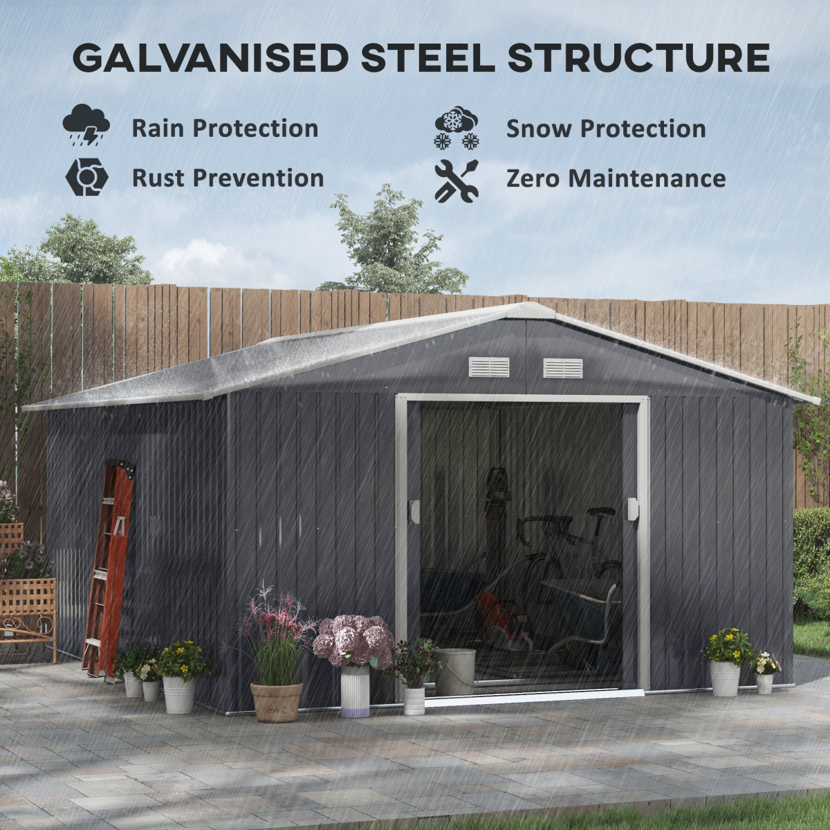Foundation Ventilation Steel Outdoor Garden Shed Grey