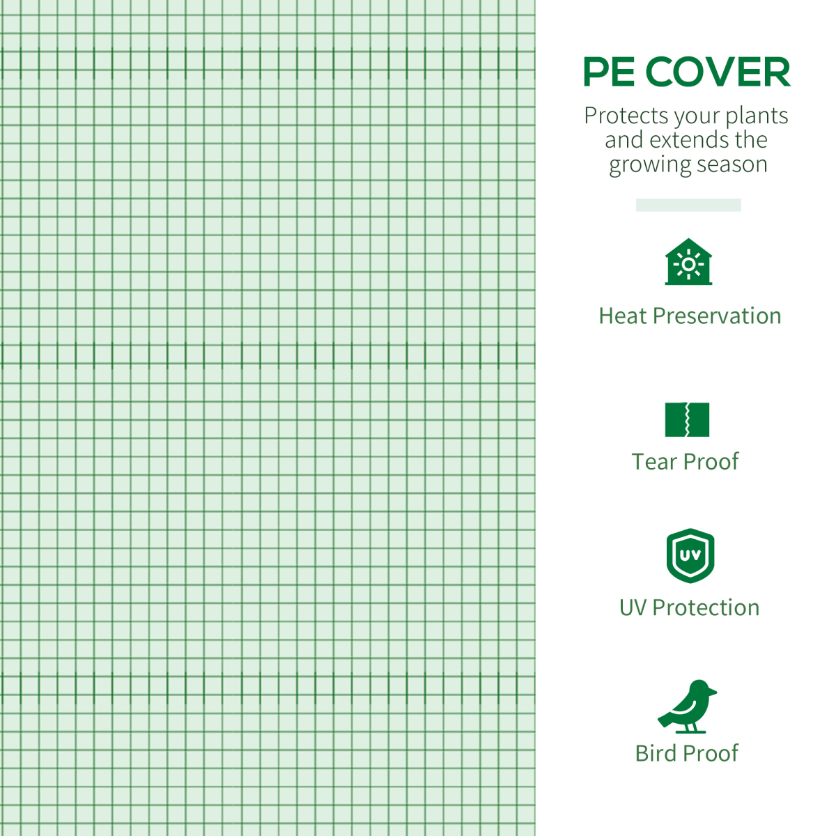 Polytunnel Greenhouse for Garden W/ Mesh Window and Steel Frame, 1.8 x 1.8 x 2 m