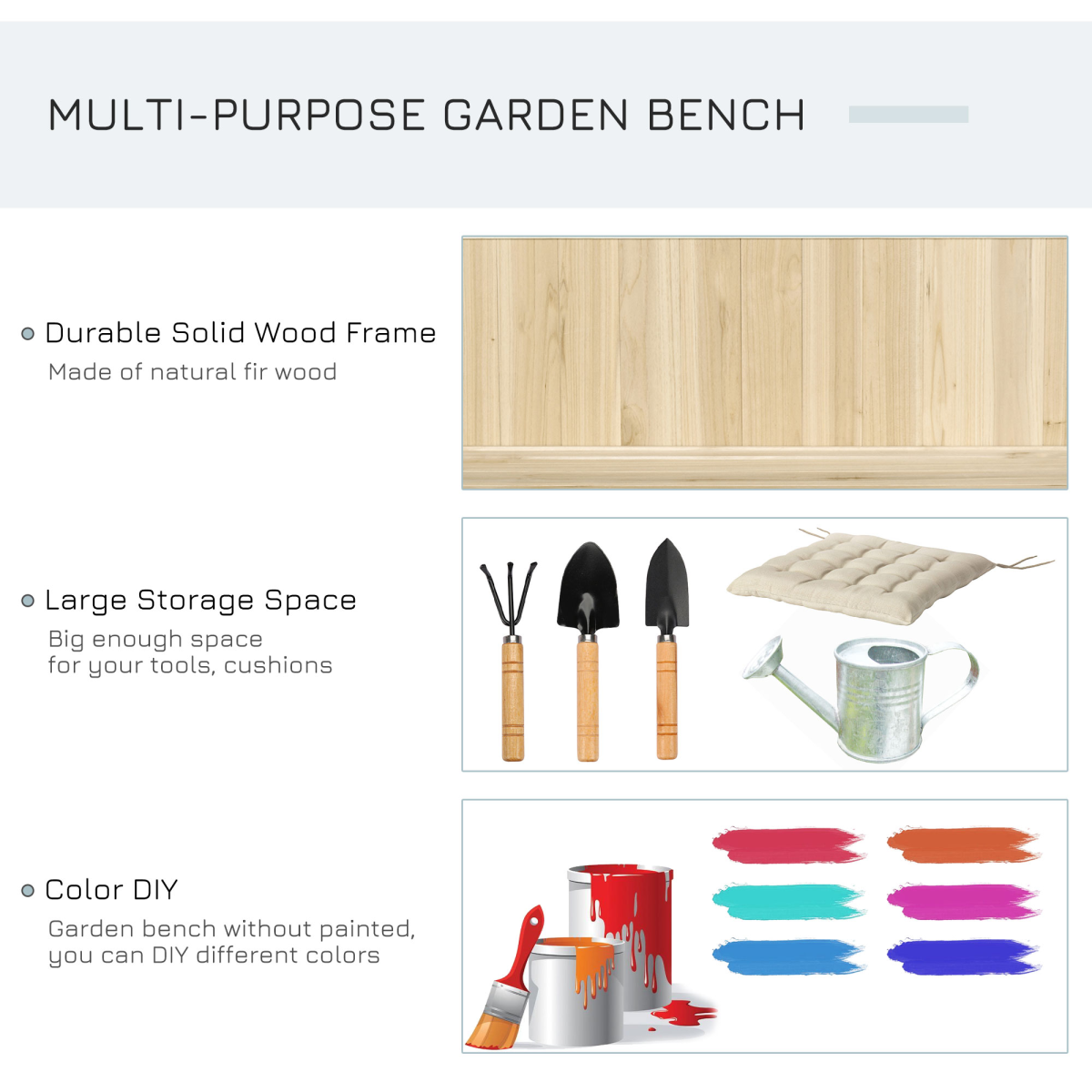 Garden Bench & Arch Wood Storage Bench Deck Outdoor Garden Seating