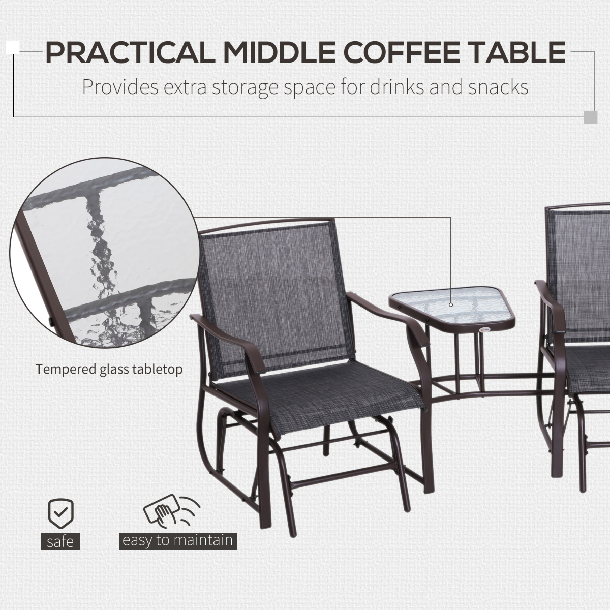 Double Glider Rocking Chairs Garden Table High Back Conversation Duo Set