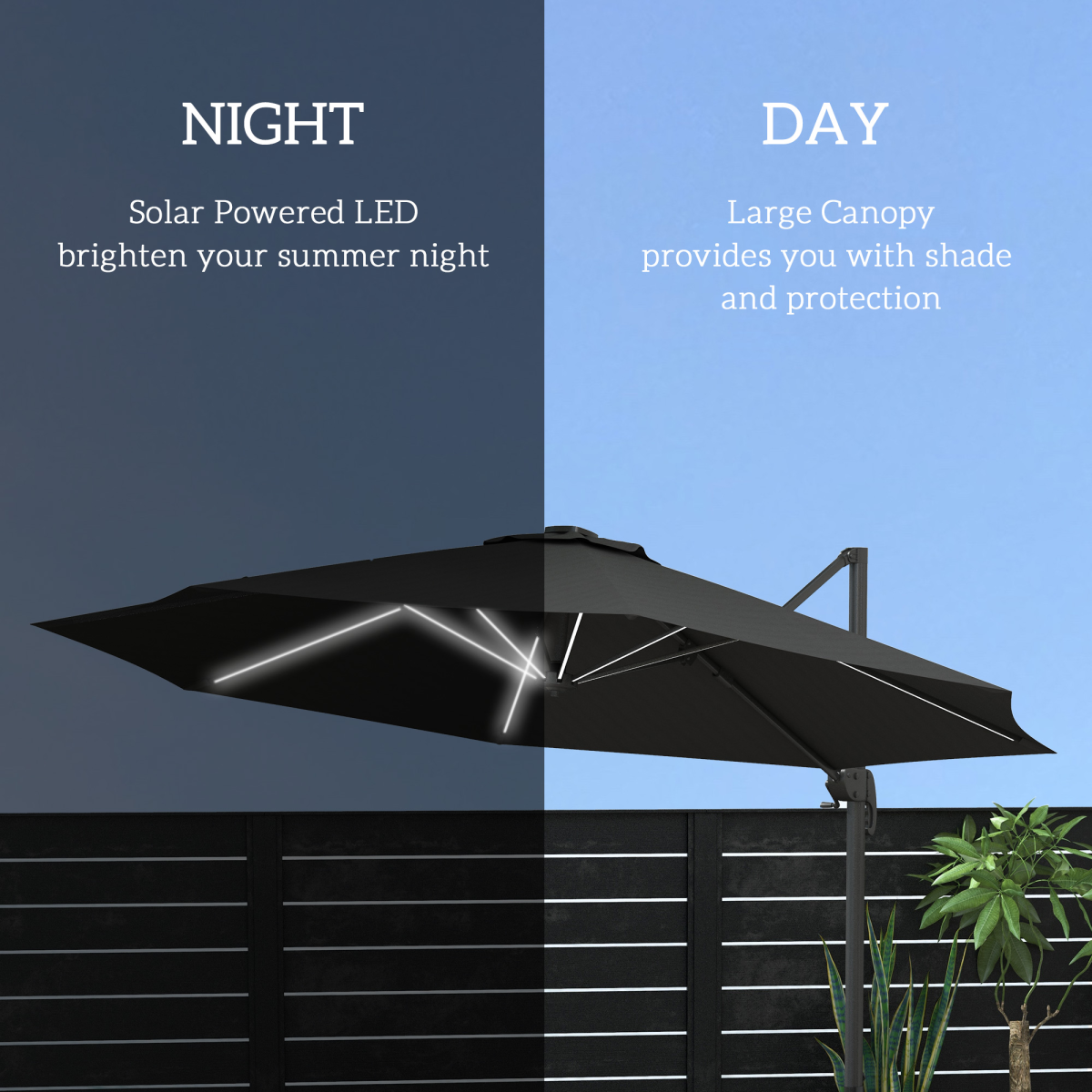 Outsunny 3(m) Solar LED Cantilever Parasol Adjustable Garden Umbrella Dark Grey