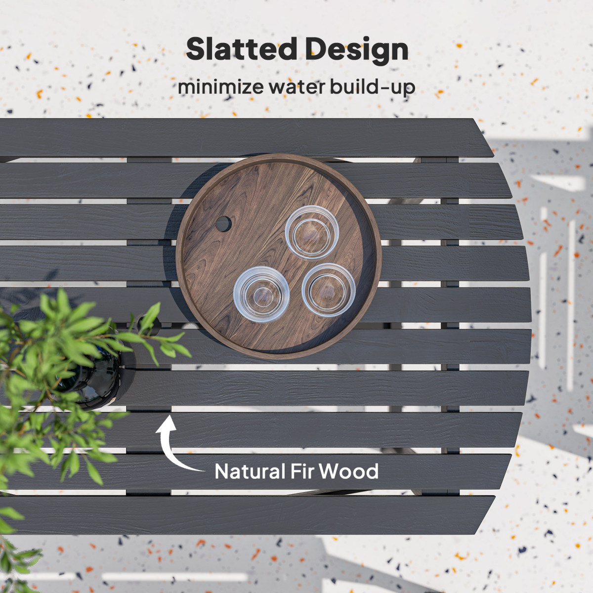 Patio Dining Set Wooden Table and Chairs w/ Umbrella Hole Grey 5PC