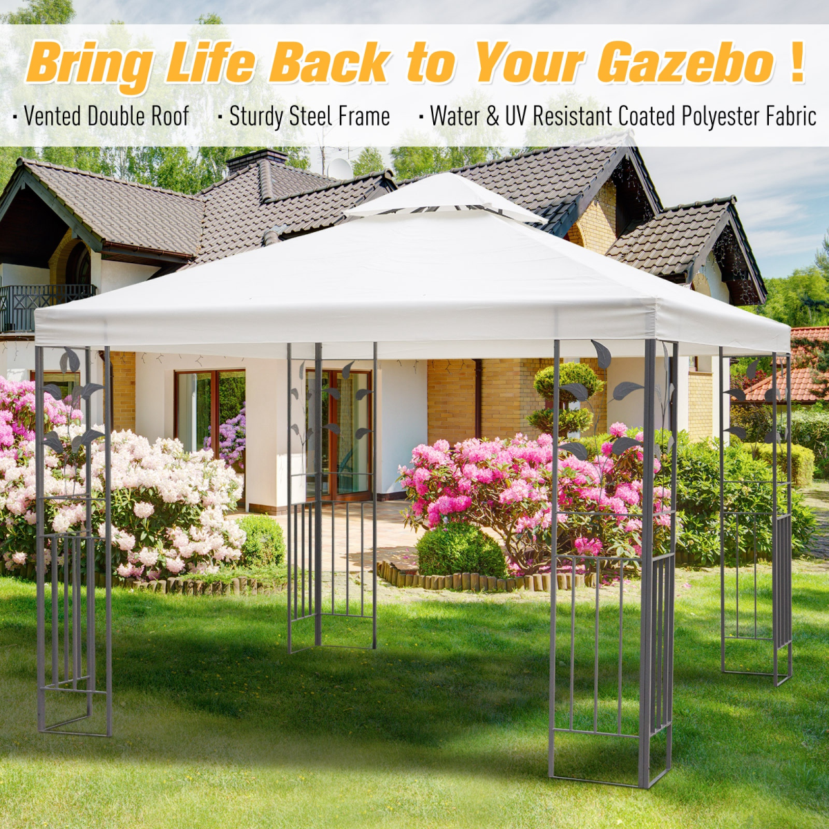Vented Roof Metal Frame Garden Gazebo