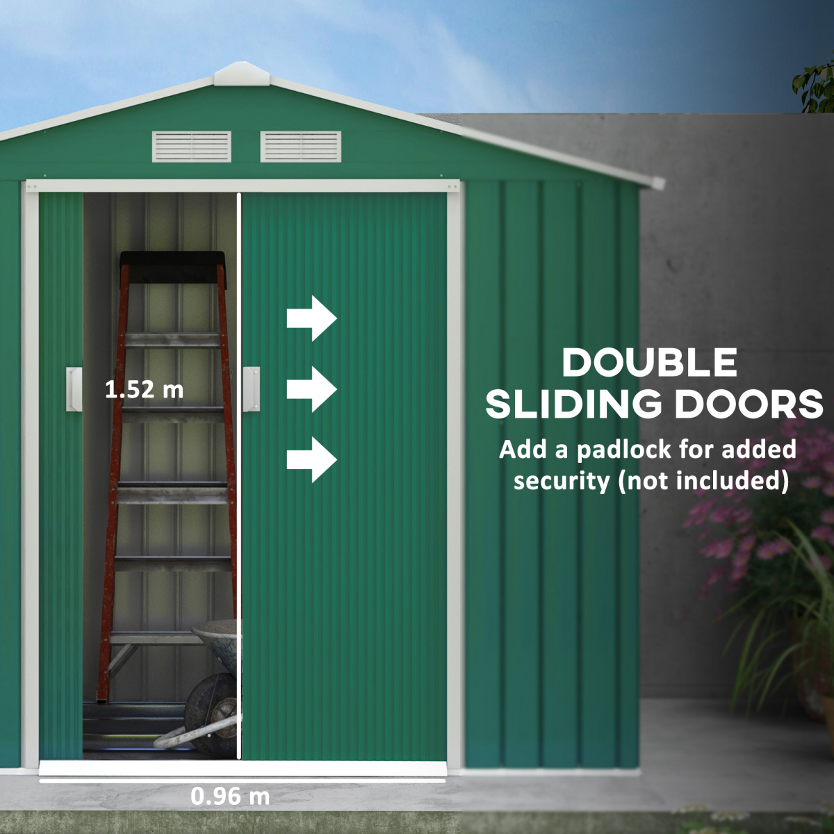 Garden Shed Storage Unit w/Locking Door Floor Foundation Vent Green