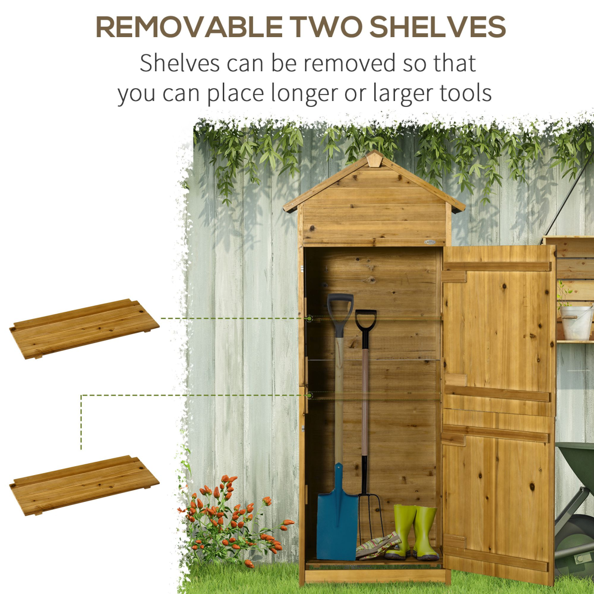 Wooden Garden Storage Shed Tool Cabinet with Lockable Doors – 191.5cm