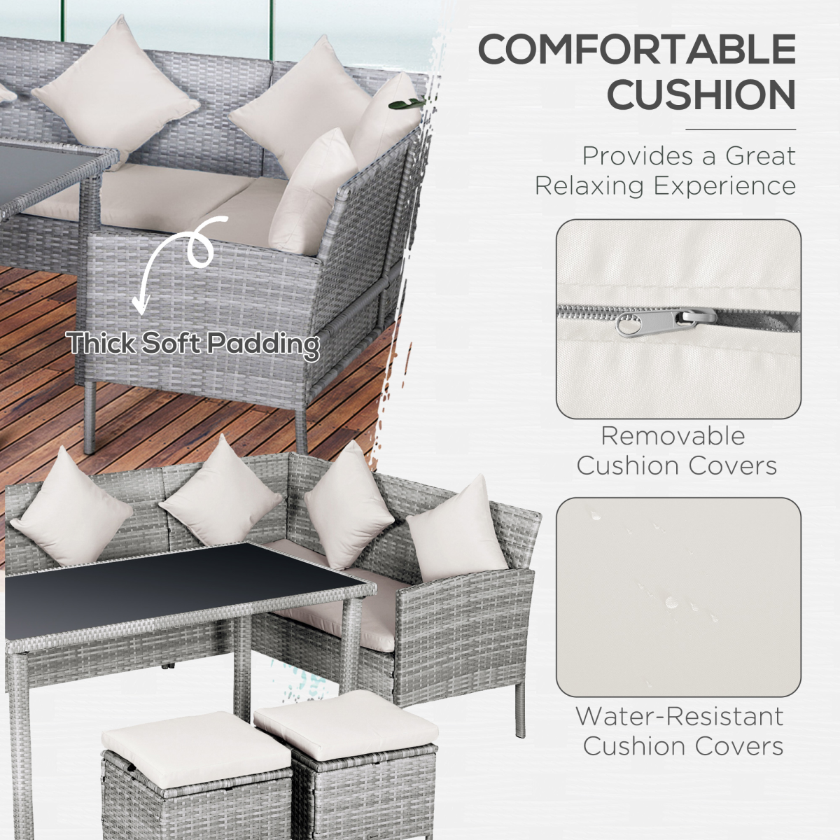 5 Pcs  Rattan Wicker Furniture Patio Dining Table Stool Chaise Lounge Set