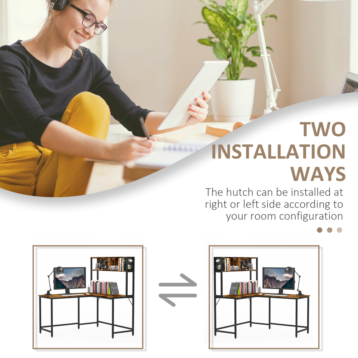 Industrial L-Shaped Desk w Shelf