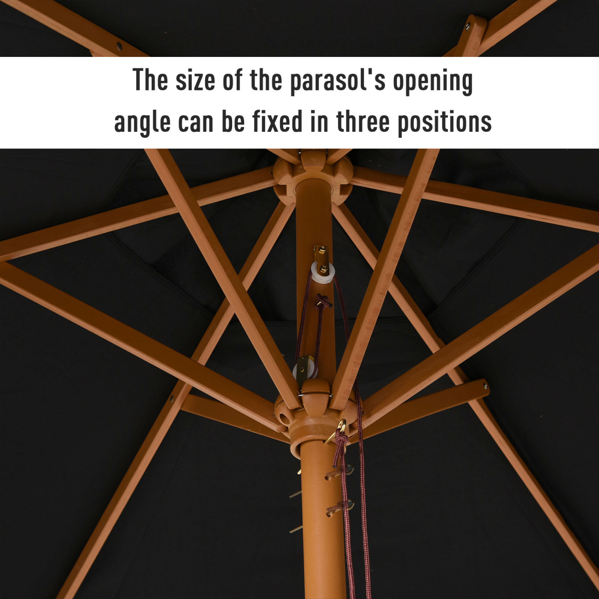 Wood Garden Parasol Sun Shade Patio Outdoor Wooden Umbrella Canopy Black 2.5m