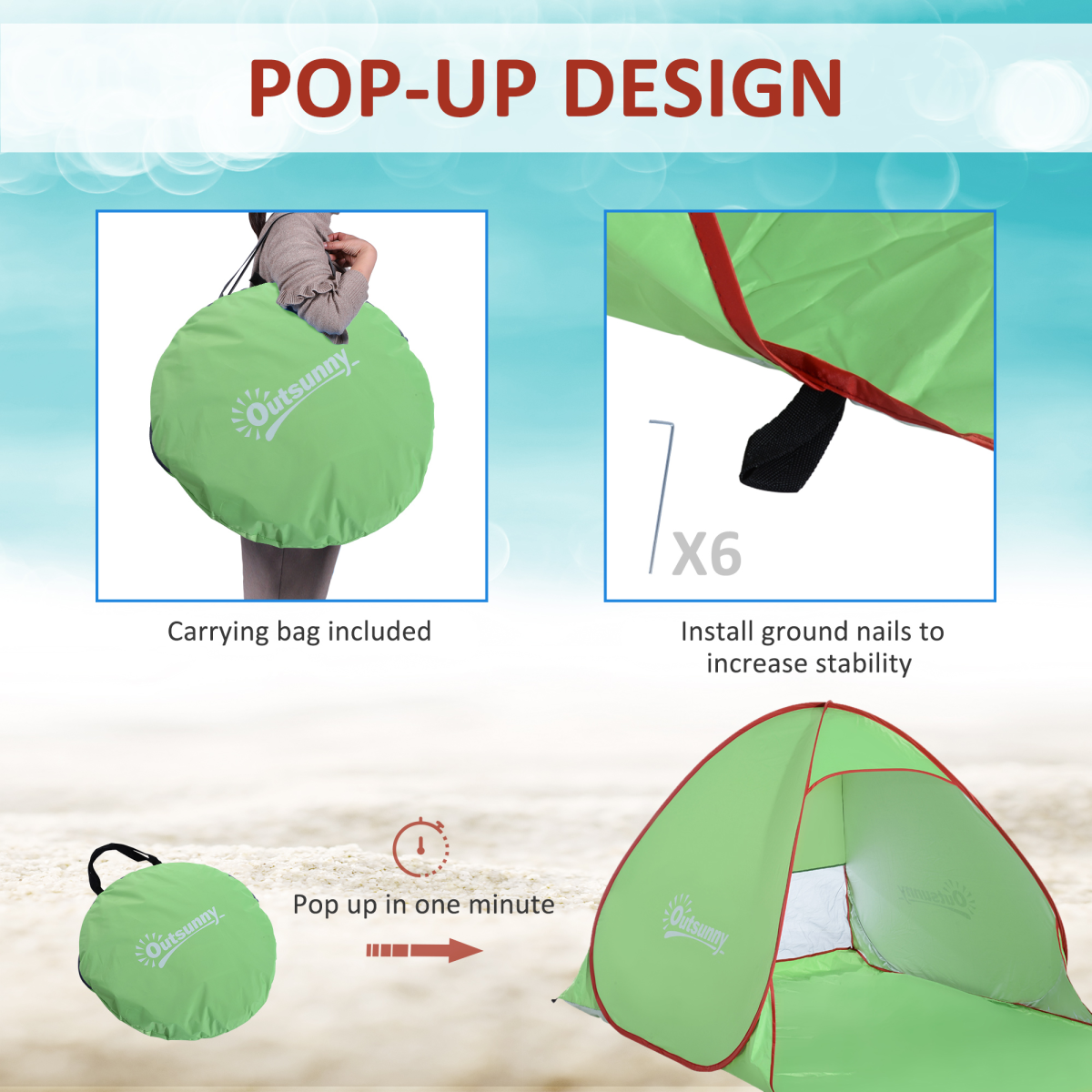Beach Tent Instant Camping Pop up Tent Sun Shade Shelter, Green