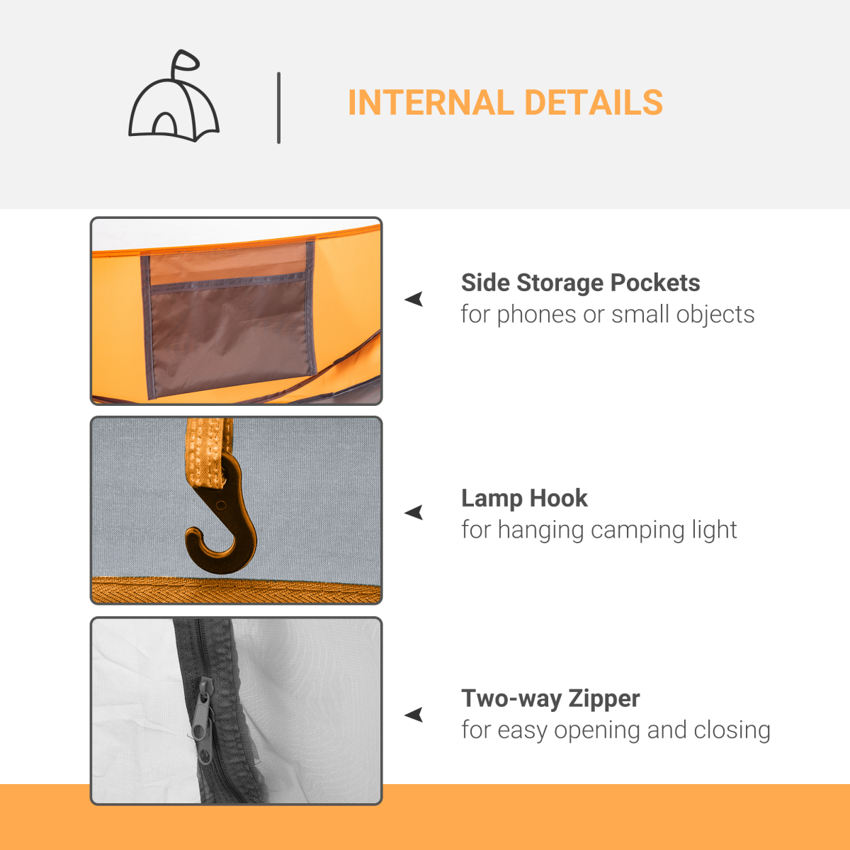 Camping Tent Dome Pop-up Tent  with Windows for 4-5 Person Orange