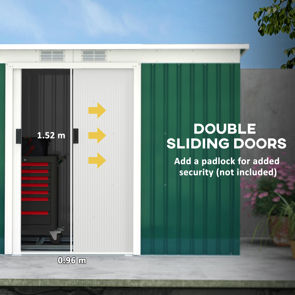 Garden Metal Storage Shed Equipment Tool Box Ventilation & Doors