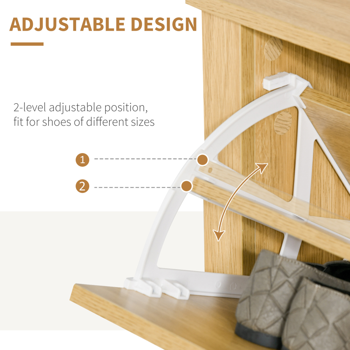 12-Shoe Storage Cabinet 4 Shelves 2 Drawers Tabletop 4 Legs Brown