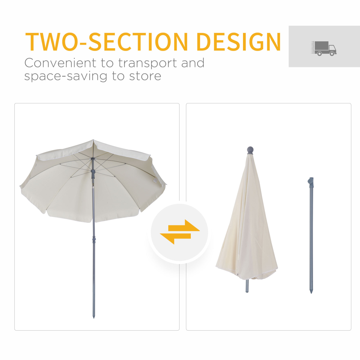 2.2M Tilt Beach Umbrella Parasol-Cream White