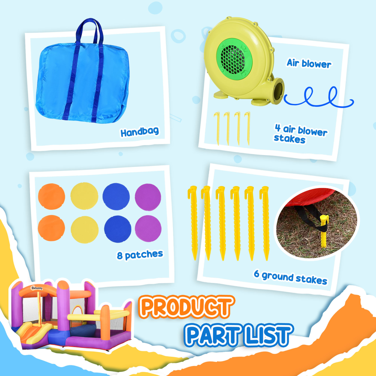 Bouncy Castle with Slide Pool House Inflatable w/ Blower Multi-color