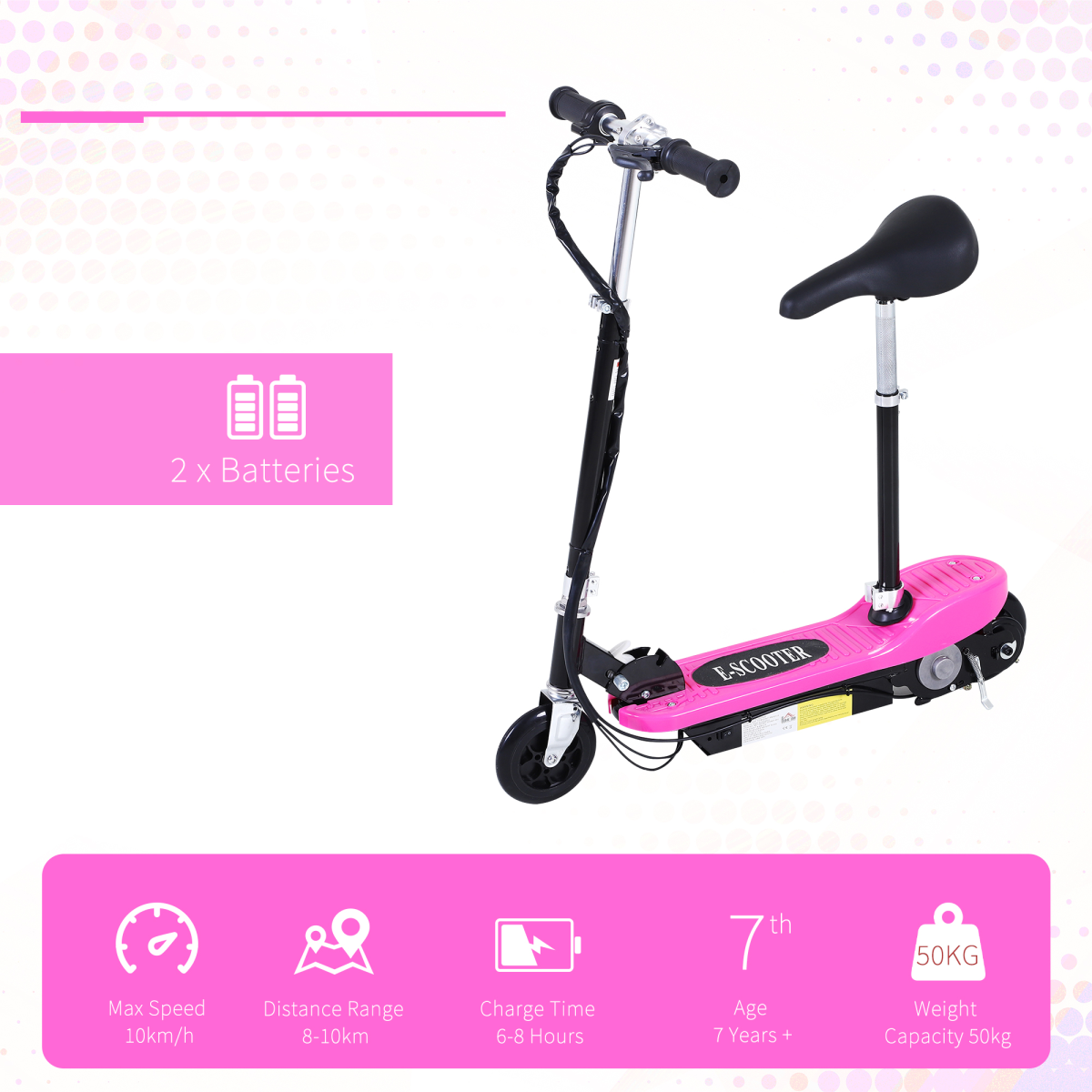 Kids Foldable Electric Powered Scooters 120W Toy Brake Kickstand Pink