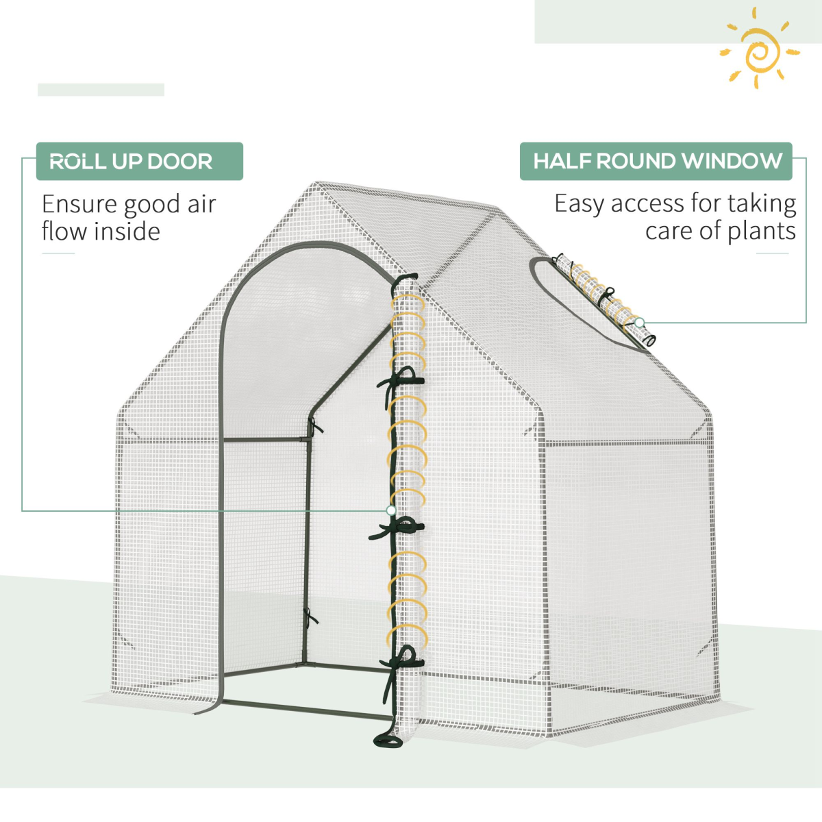 Walk-In Greenhouse Vegetable Plant Window Roll-Up 180 x 100 x 165cm, White
