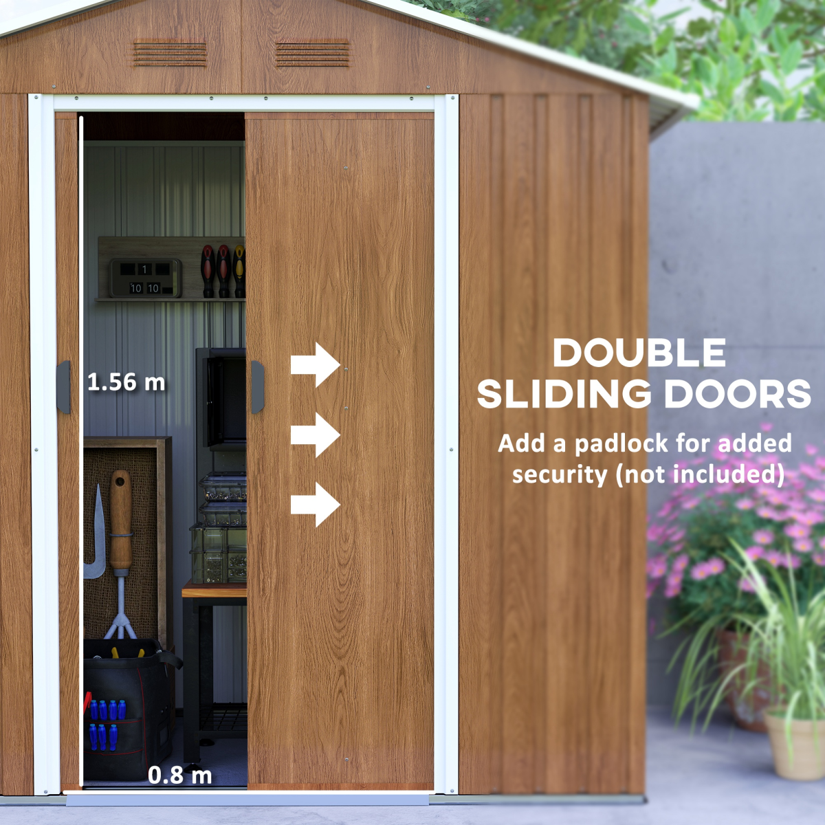 Metal Garden Shed for Garden, Brown Wood Effect 6.5x3.5ft