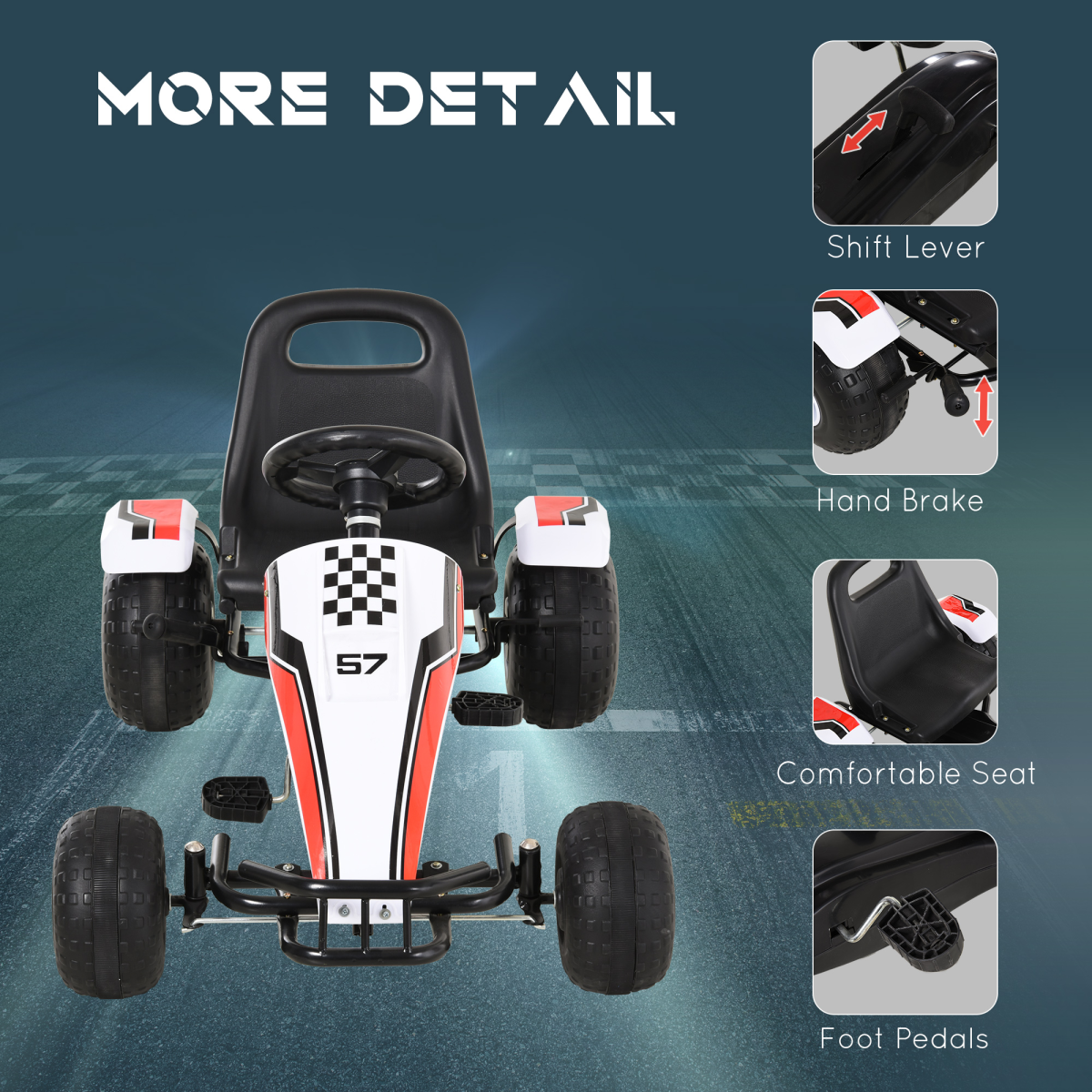 Child's Racing-Style Pedal Go Kart w/ Brake Gears Steering Wheel Seat