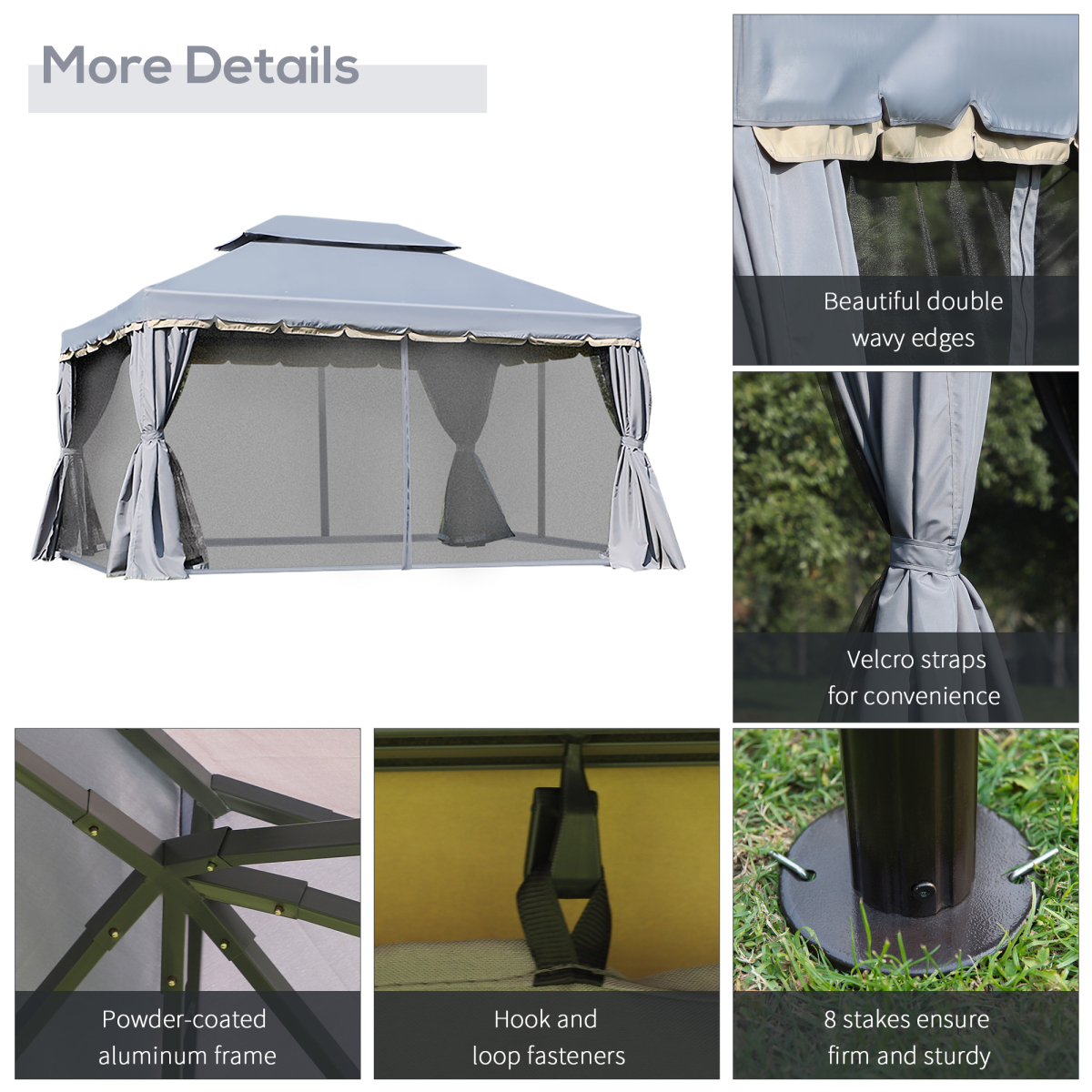Aluminium Gazebo with 2 Tiers Roof Garden Nets Sidewalls