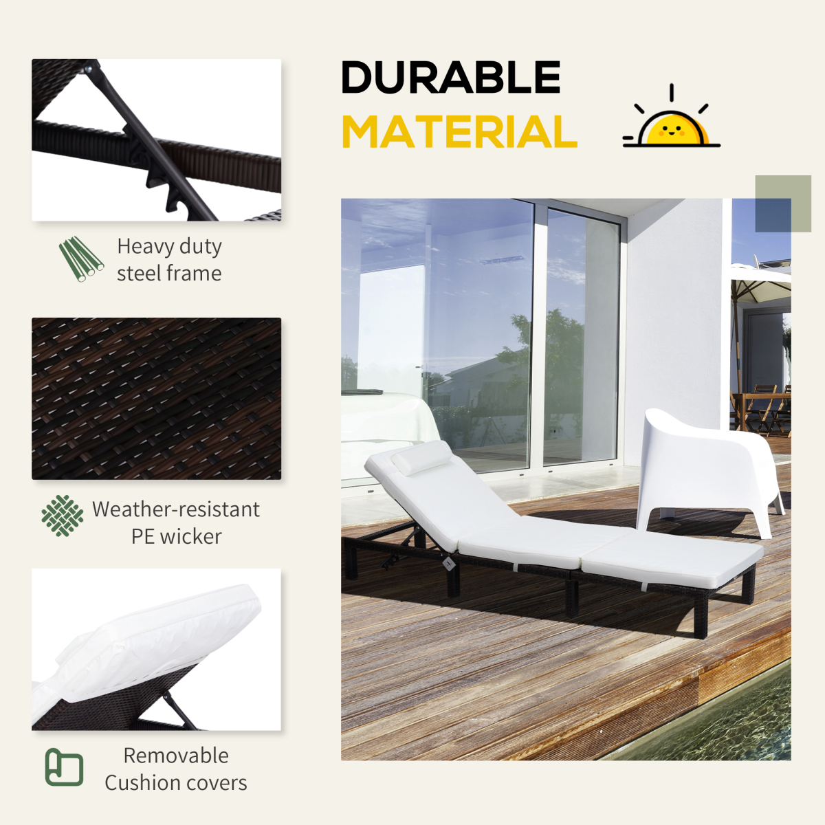 Rattan Sun Lounger Bed-Brown