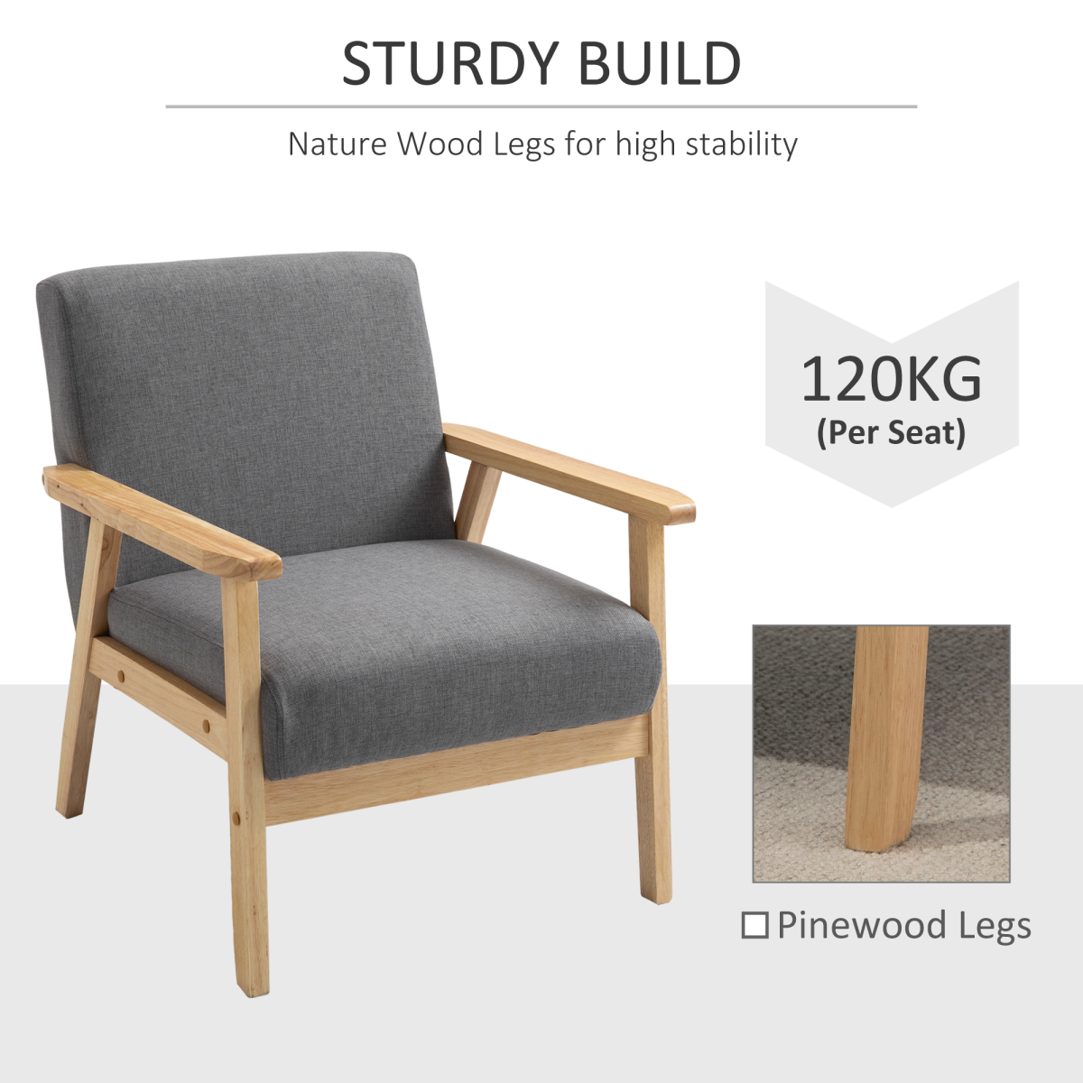 Linen Upholstered Pine Wood Accent Armchair