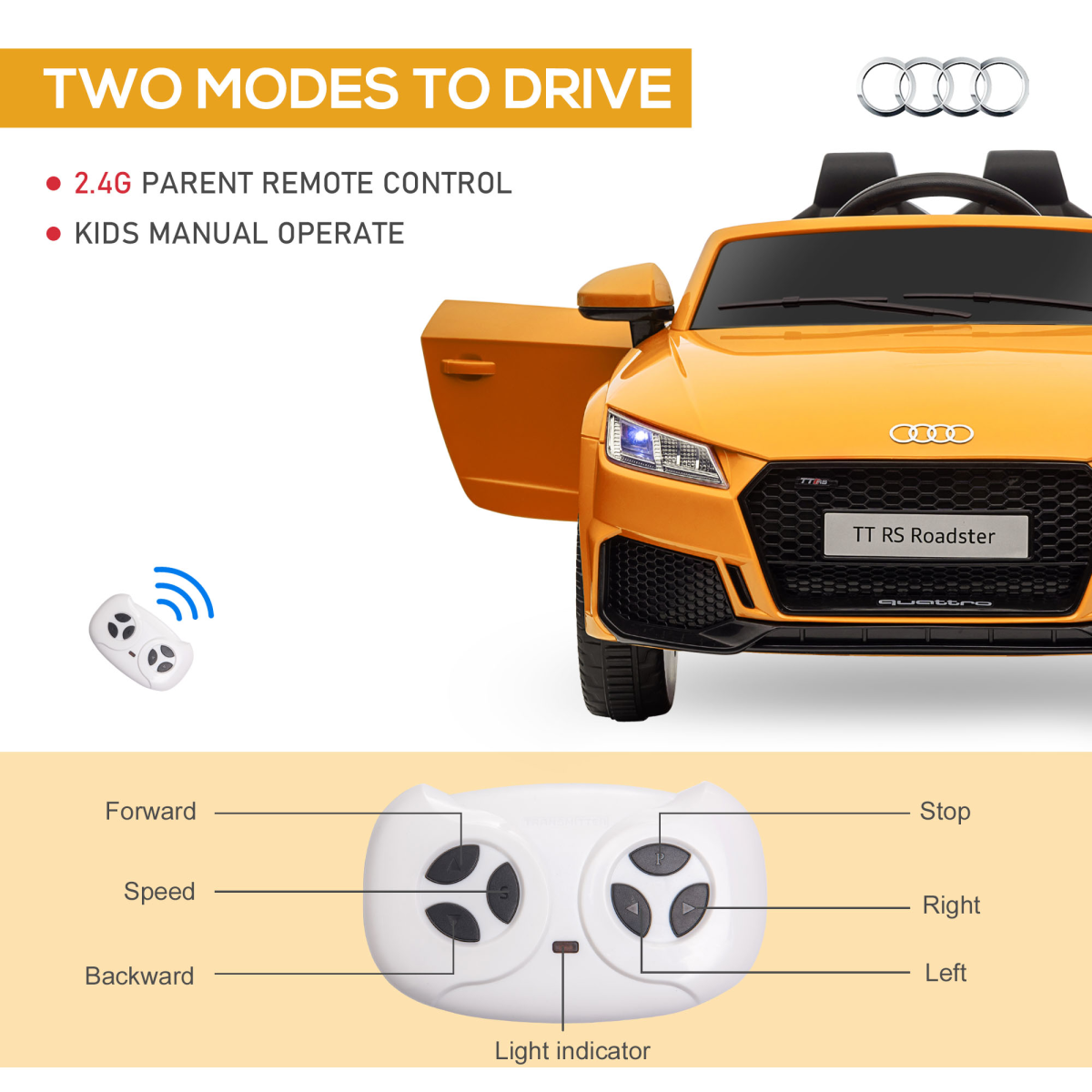 Battery Licensed Audi TT RS Ride-On Car w/ Removable Highlights, MP3 Player 12V