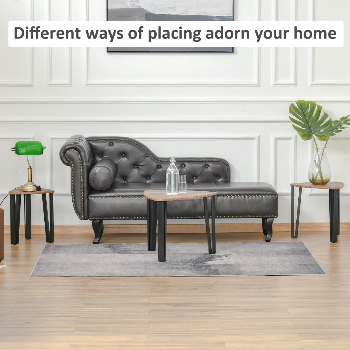 Stackable Coffee Table Set Accent Furniture MDF Steel Frame Walnut