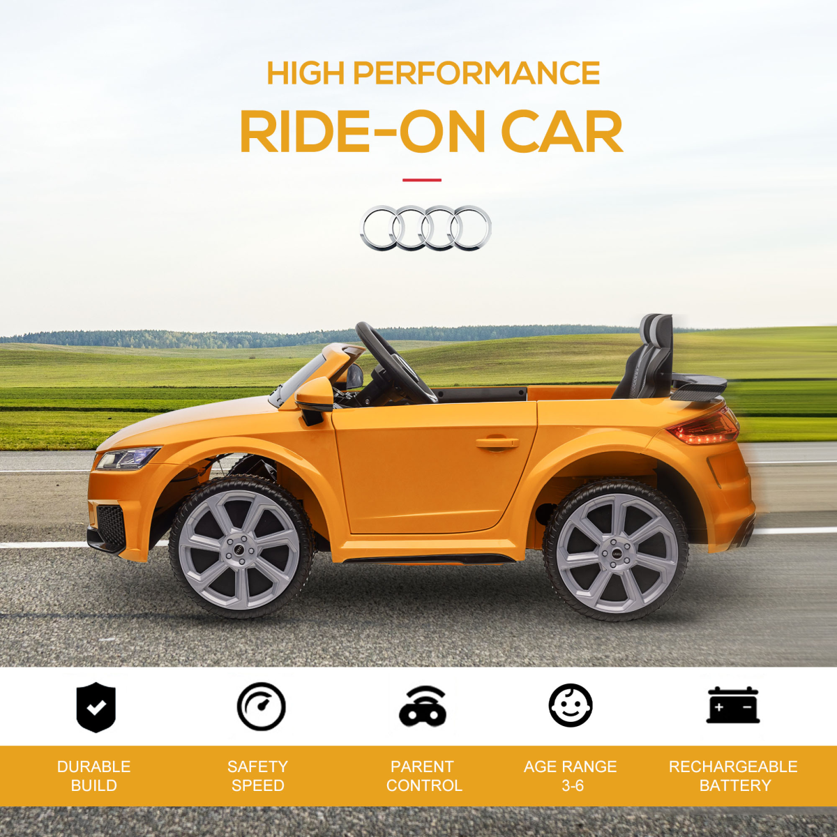 Battery Licensed Audi TT RS Ride-On Car w/ Removable Highlights, MP3 Player 12V