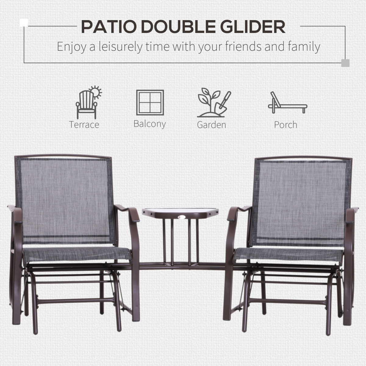Double Glider Rocking Chairs Garden Table High Back Conversation Duo Set