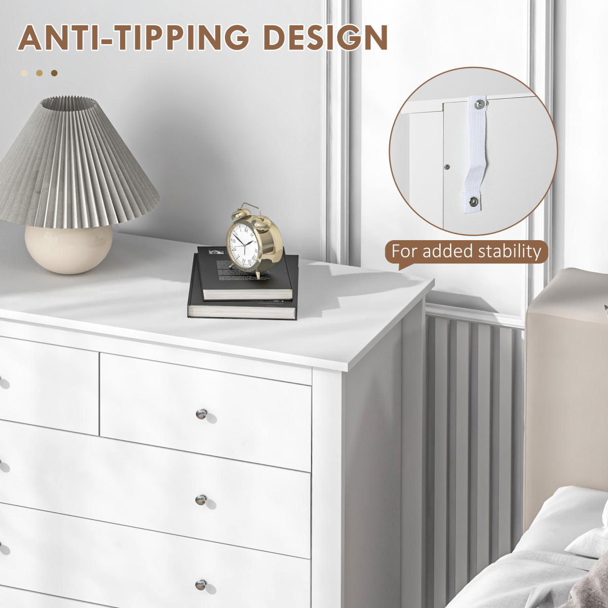 Modern Chest of Drawers, 5 Drawer Storage Cabinet White