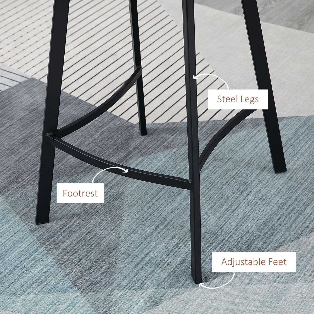 HOMCOM Industrial Bar Stools Set of 2, Bar Chairs with Steel Legs, Brown