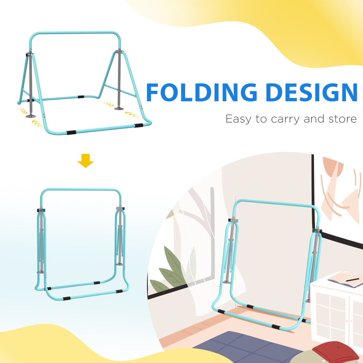 HOMCOM Kids Gymnastic Bar with Adjustable Height, Foldable Training Bar - Blue