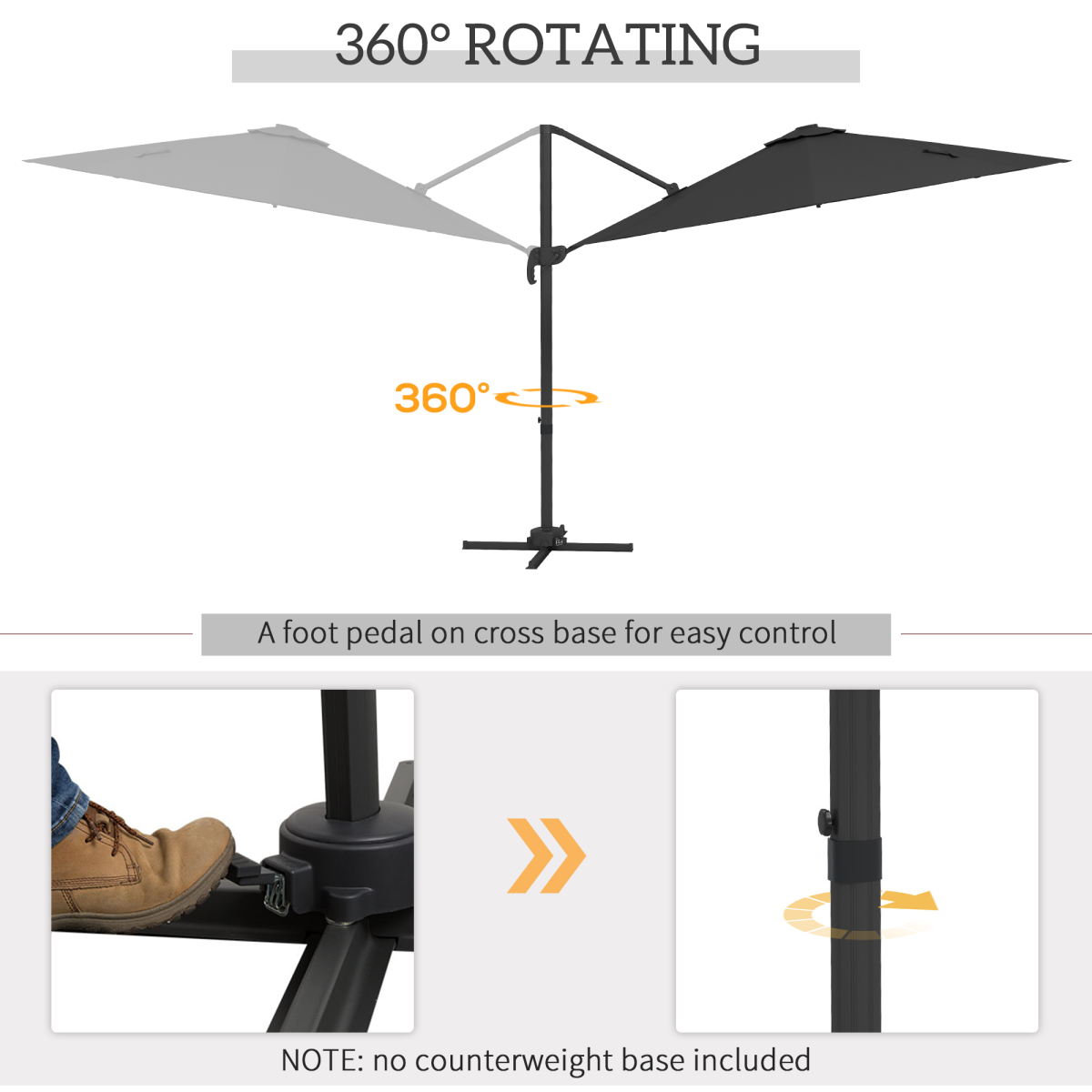Outsunny 3(m) Solar LED Cantilever Parasol Adjustable Garden Umbrella Dark Grey