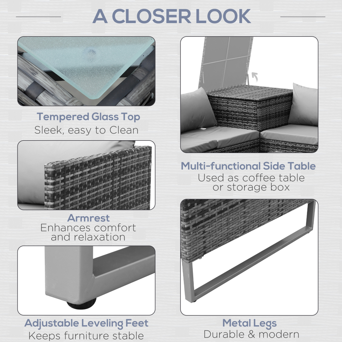 4-Piece PE Rattan Outdoor Garden Furniture Set Mixed Grey