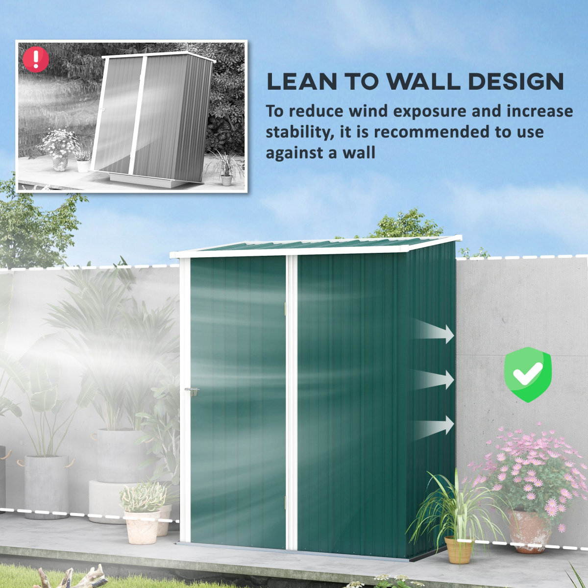 Storage Shed Steel Garden Shed w/ Lockable Door for Garden