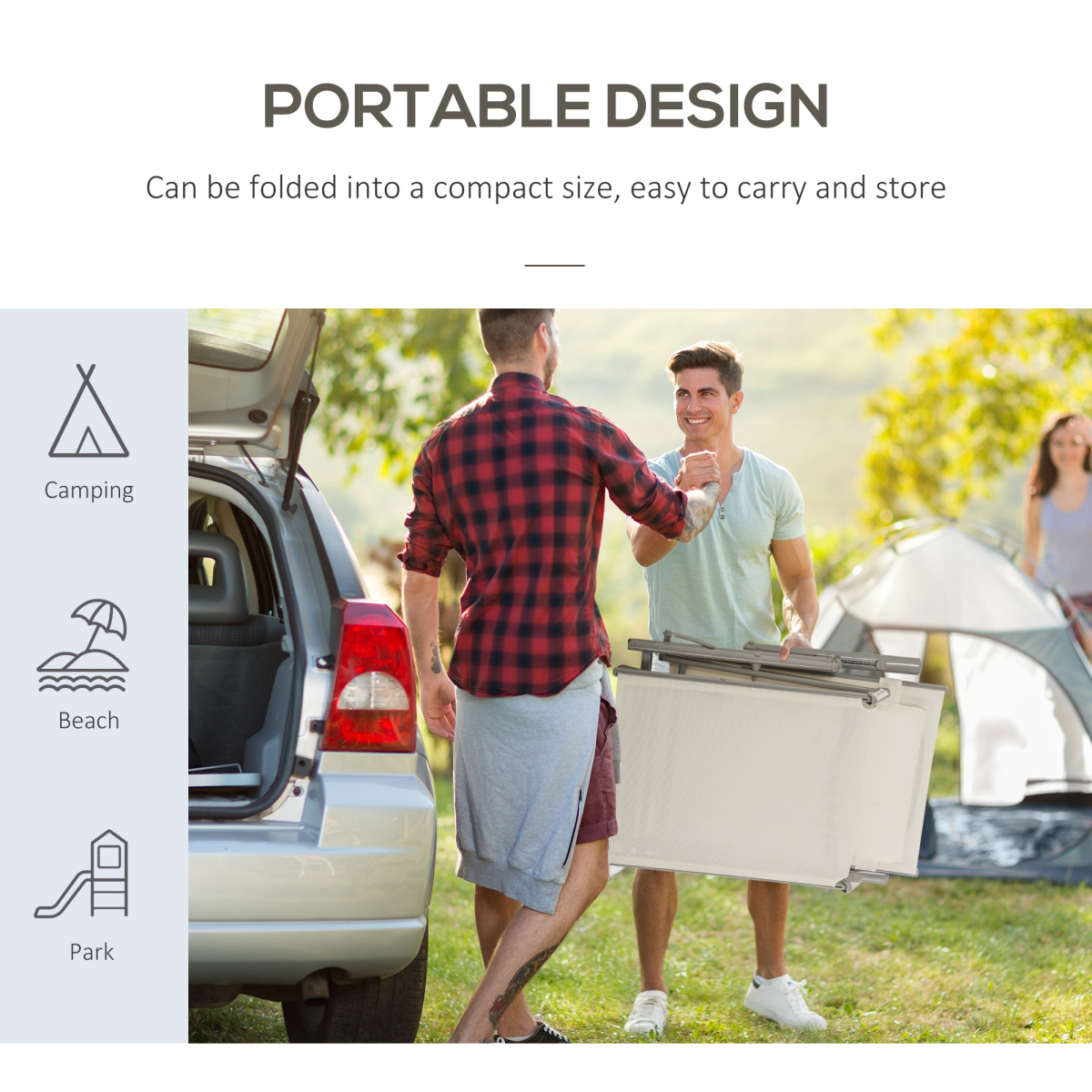 Sun Lounger Recliner Foldable Padded Seat Adjustable Texteline White