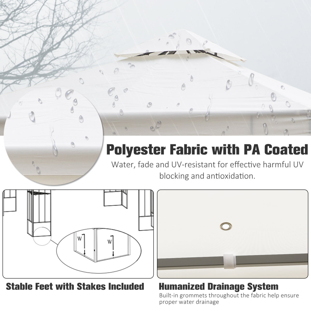 Vented Roof Metal Frame Garden Gazebo