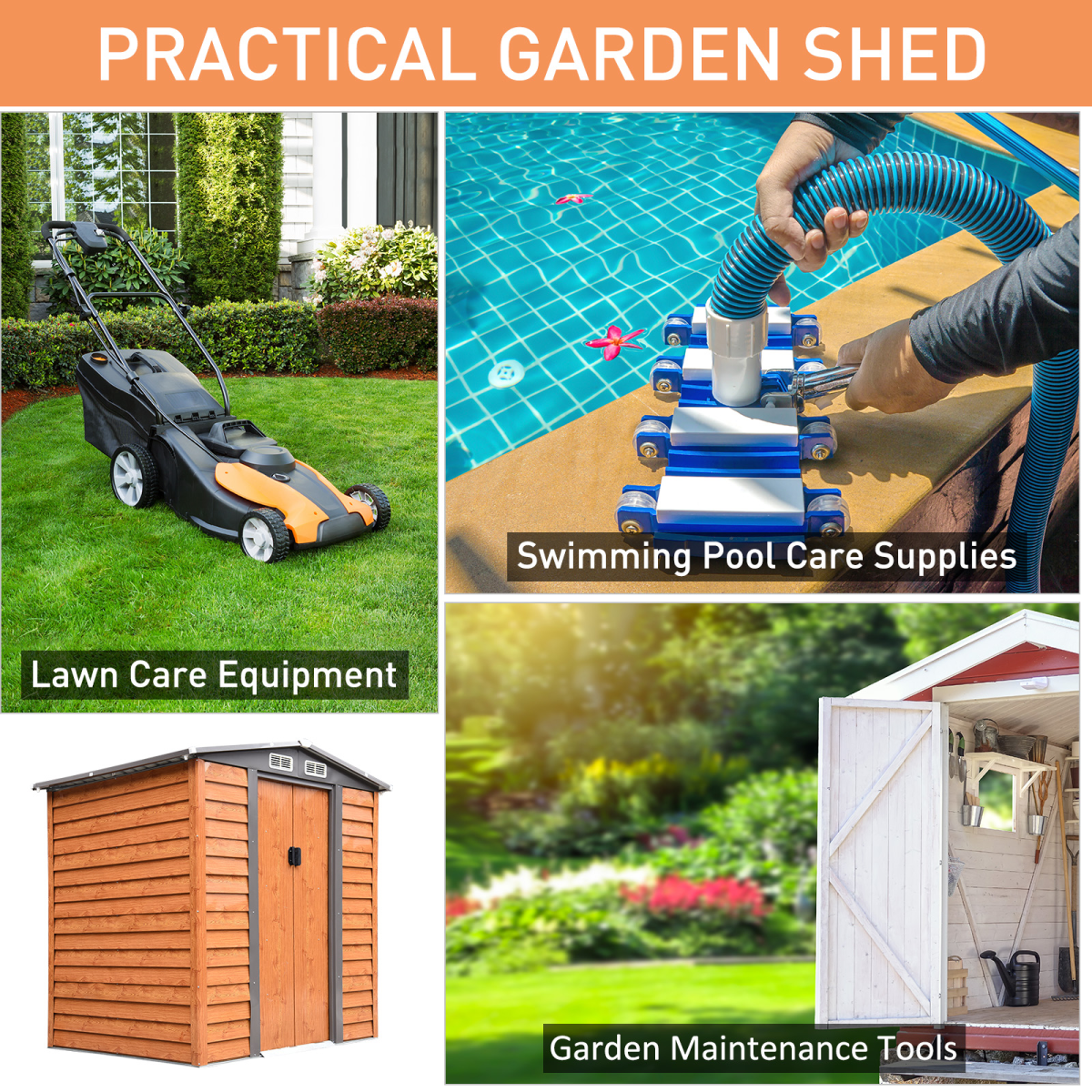 Metal Garden Shed House  Gardening Tool Storage Brown 193Lx152Wx203Hcm 6x5ft