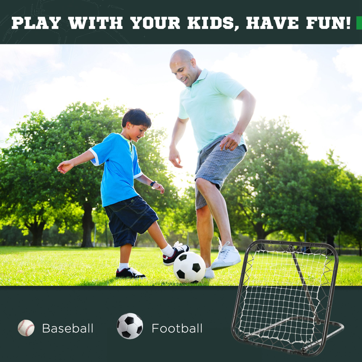 Angle Adjustable Rebounder Net Goal Training Set Football, Baseball