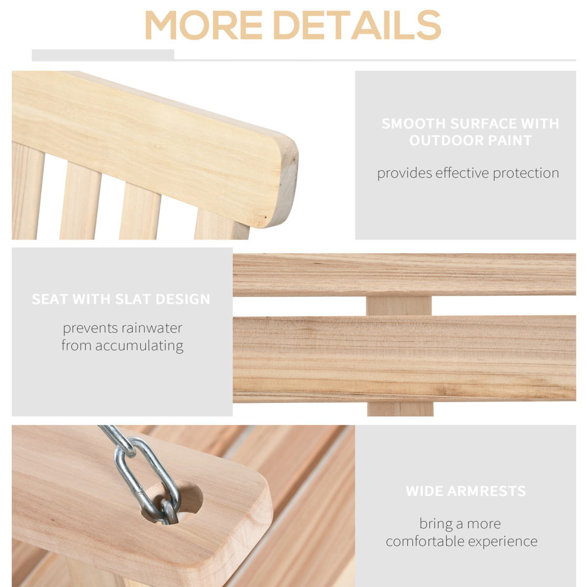 Wooden 2-Seater Poch Swing Chair Hanging Hammock Chains